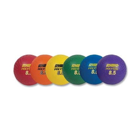Champion Rhino Playground Ball Set, 8 1/2in Diameter, Rubber, Assorted, 6PK PX85SET